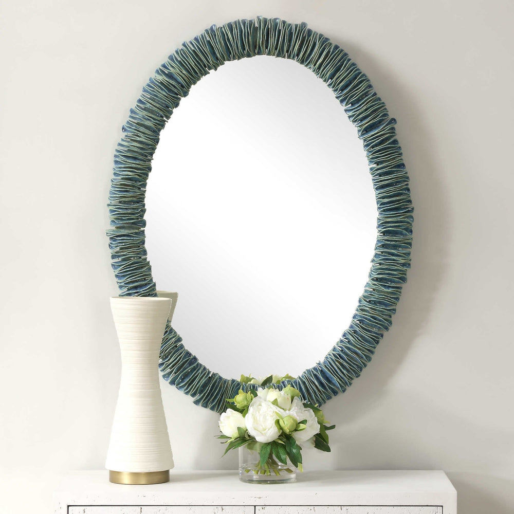 BONAIRE TEAL GLAZE CERAMIC OVAL MIRROR