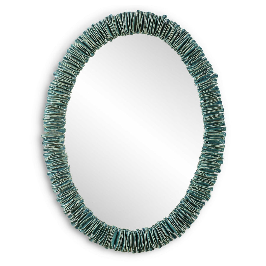 BONAIRE TEAL GLAZE CERAMIC OVAL MIRROR