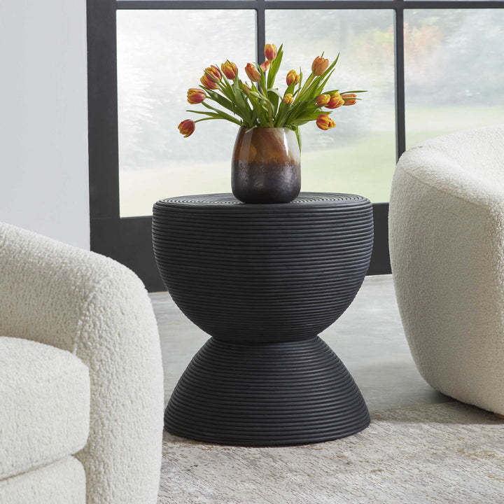 BONGO RATTAN SIDE TABLE: BLACK