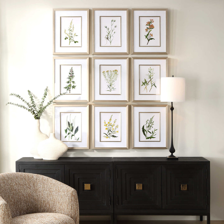 "BOTANICAL FLOWERS" GLASS FRAMED PRINTS | SET OF 9