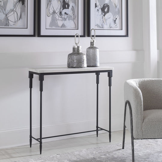 BOURGES WHITE MARBLE TOP CONSOLE TABLE