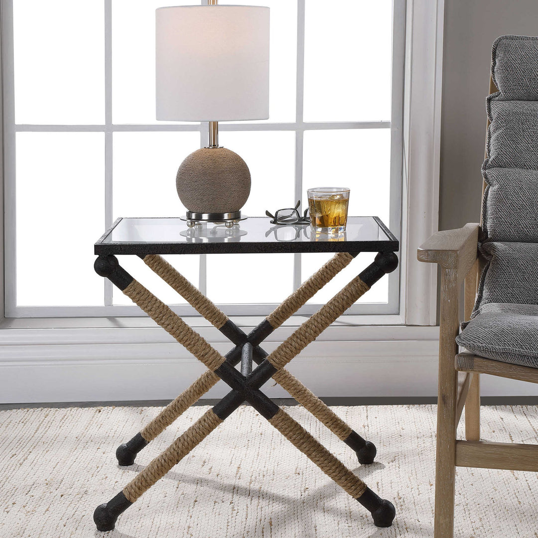 BRADDOCK IRON + JUTE ROPE END TABLE