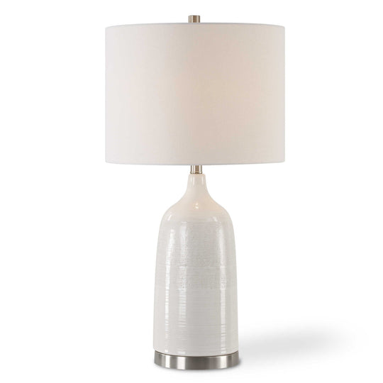 BRADY TEXTURED CERAMIC TABLE LAMP: GLOSS WHITE