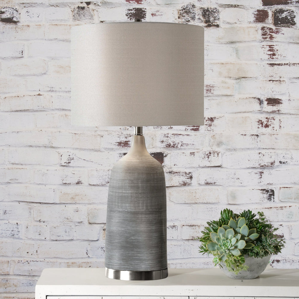 BRADY TEXTURED CERAMIC TABLE LAMP: GREY WASH