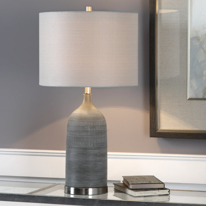 BRADY TEXTURED CERAMIC TABLE LAMP: GREY WASH