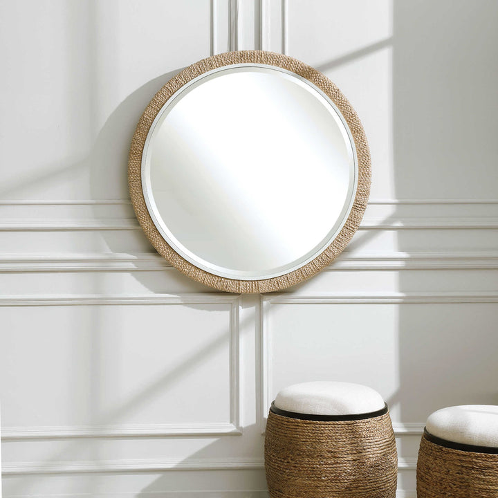 BRAIDED BANANA LEAF ROUND MIRROR