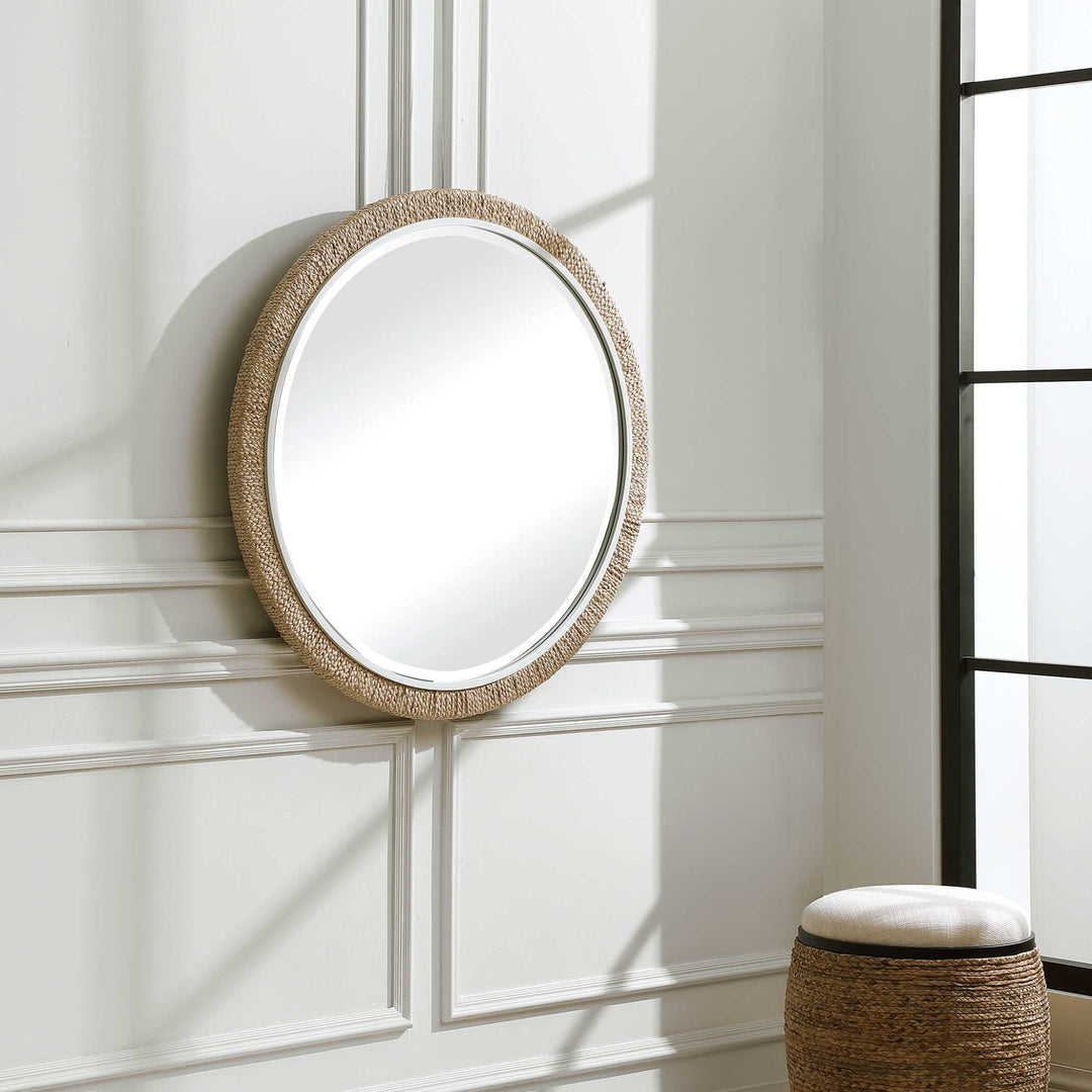 BRAIDED BANANA LEAF ROUND MIRROR