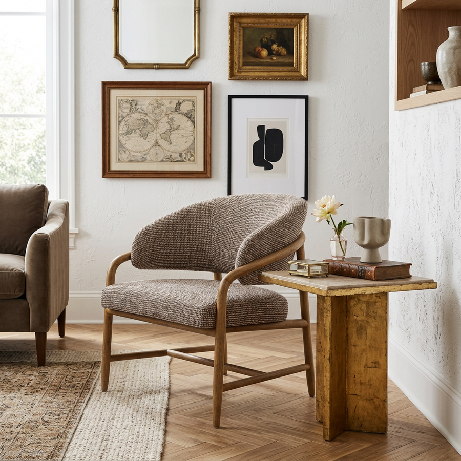 BRIAN WOVEN CHECK UPHOLSTERED ACCENT CHAIR