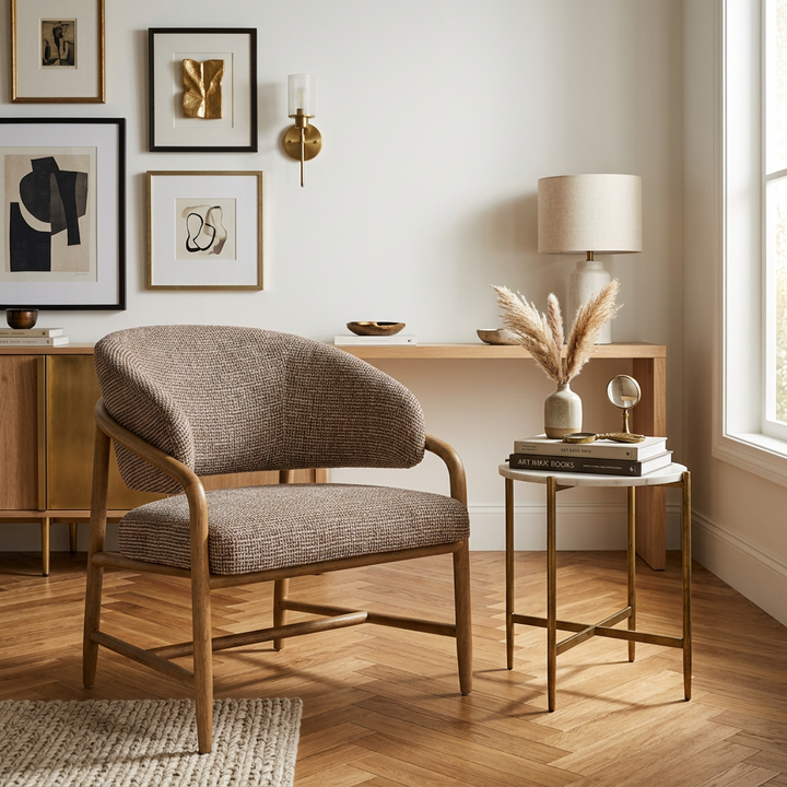 BRIAN WOVEN CHECK UPHOLSTERED ACCENT CHAIR
