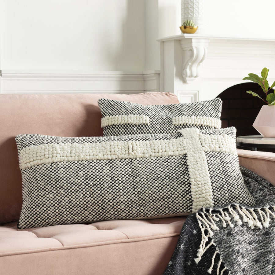 BRIDGER BLACK + CREAM TEXTURED KNIT PILLOW