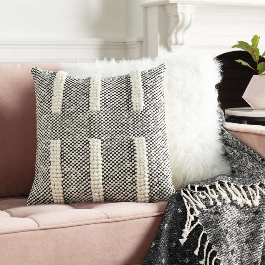 BRIDGER BLACK + CREAM TEXTURED KNIT PILLOW