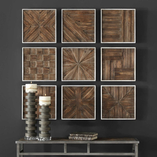 BRYNDLE WOOD SQUARES WALL DECOR | SET OF 9