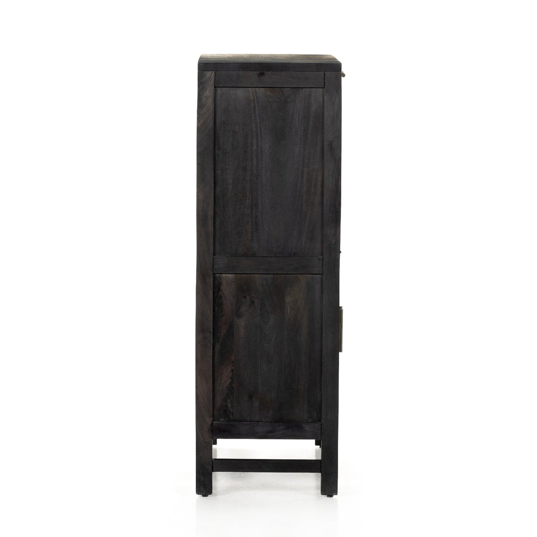 CAPRICE BLACK WASH MANGO WOOD + CANE BAR CABINET