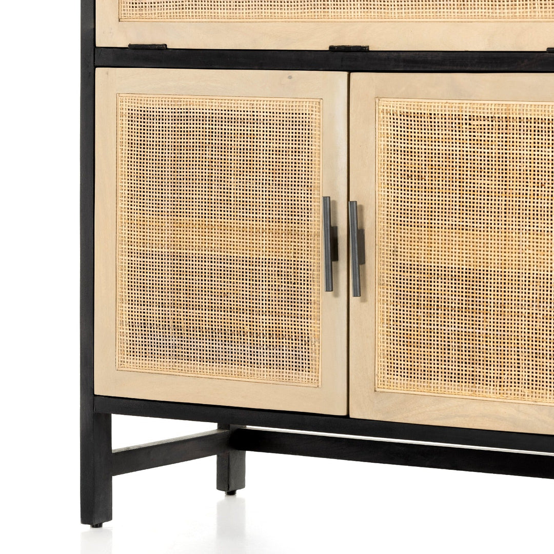 CAPRICE BLACK WASH MANGO WOOD + CANE BAR CABINET