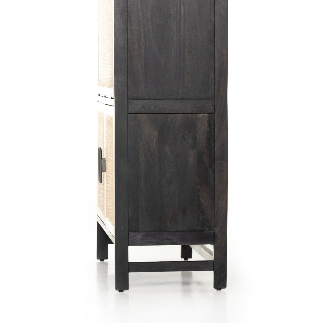 CAPRICE BLACK WASH MANGO WOOD + CANE BAR CABINET