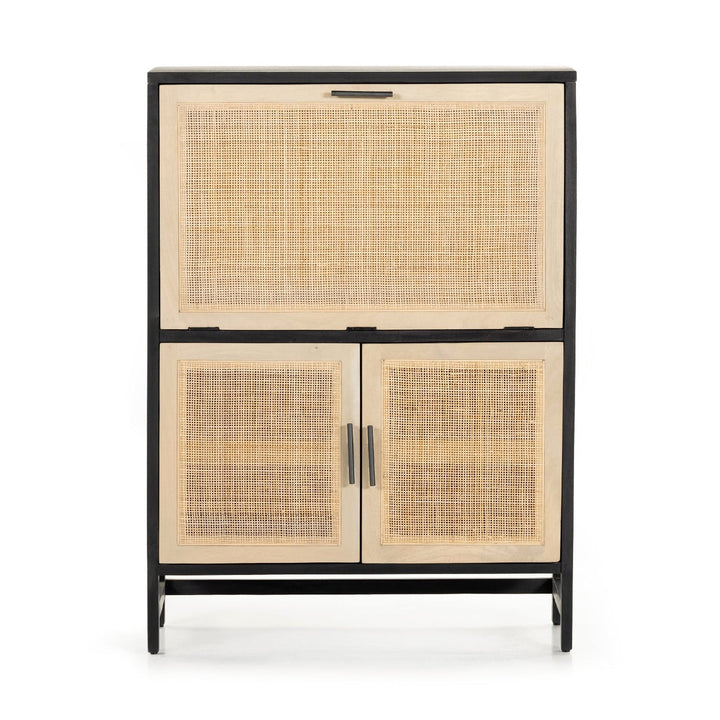 CAPRICE BLACK WASH MANGO WOOD + CANE BAR CABINET