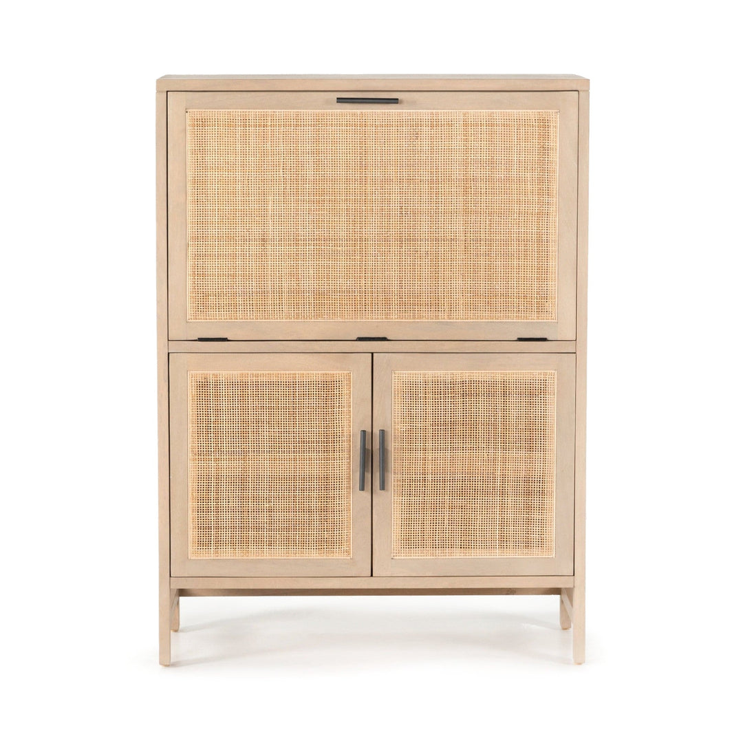 CAPRICE NATURAL MANGO WOOD + CANE BAR CABINET