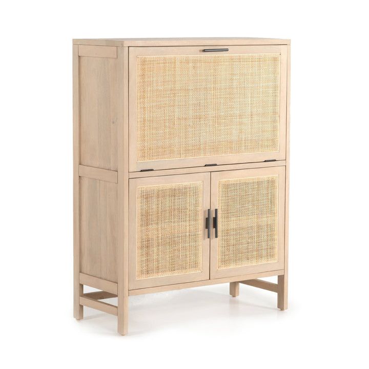 CAPRICE NATURAL MANGO WOOD + CANE BAR CABINET