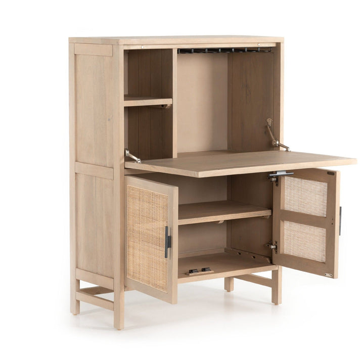 CAPRICE NATURAL MANGO WOOD + CANE BAR CABINET