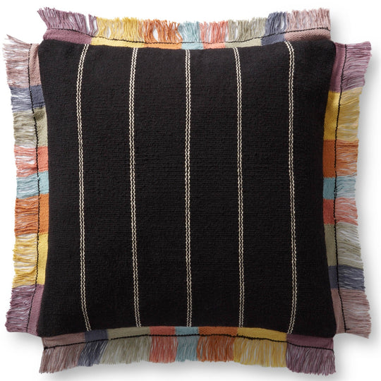 CARMEN BLACK MULTI FRINGE EDGE THROW PILLOW