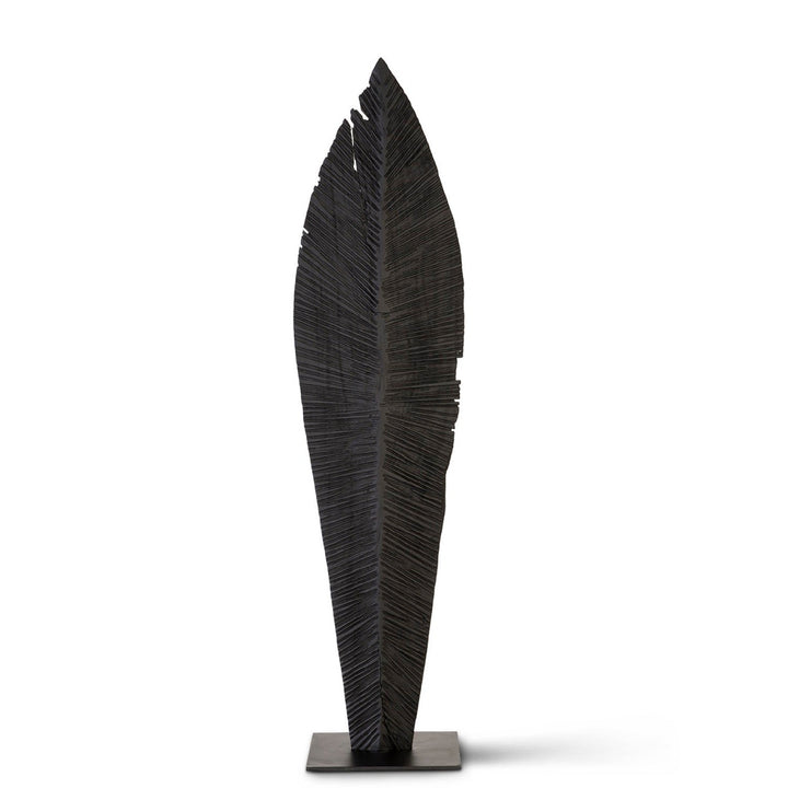 CARVED BLACK LEAF FLOOR SCULPTURES