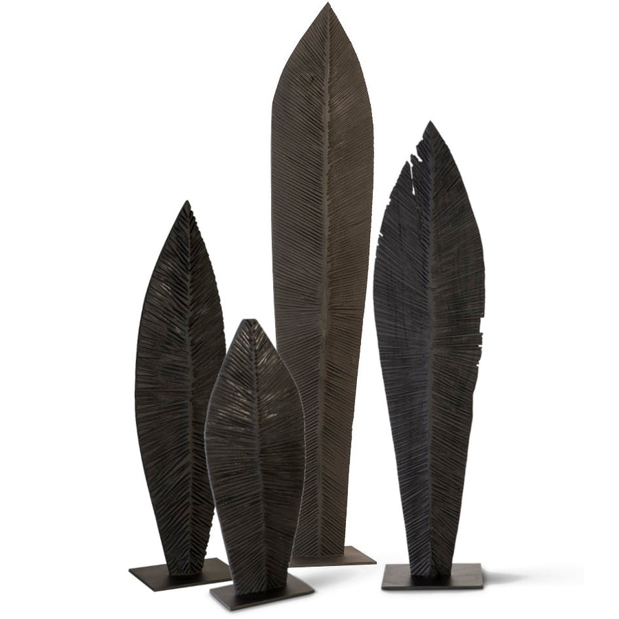 CARVED BLACK LEAF FLOOR SCULPTURES