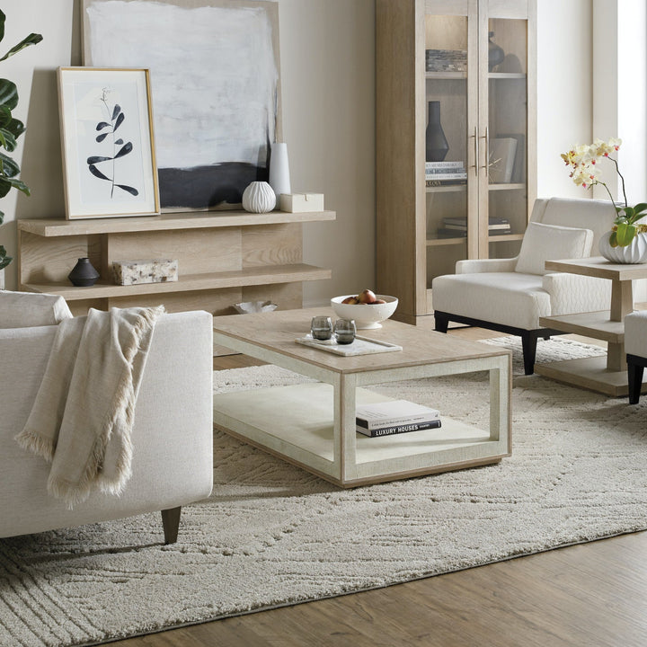 CASCADE WOOD + BURLAP COFFEE TABLE