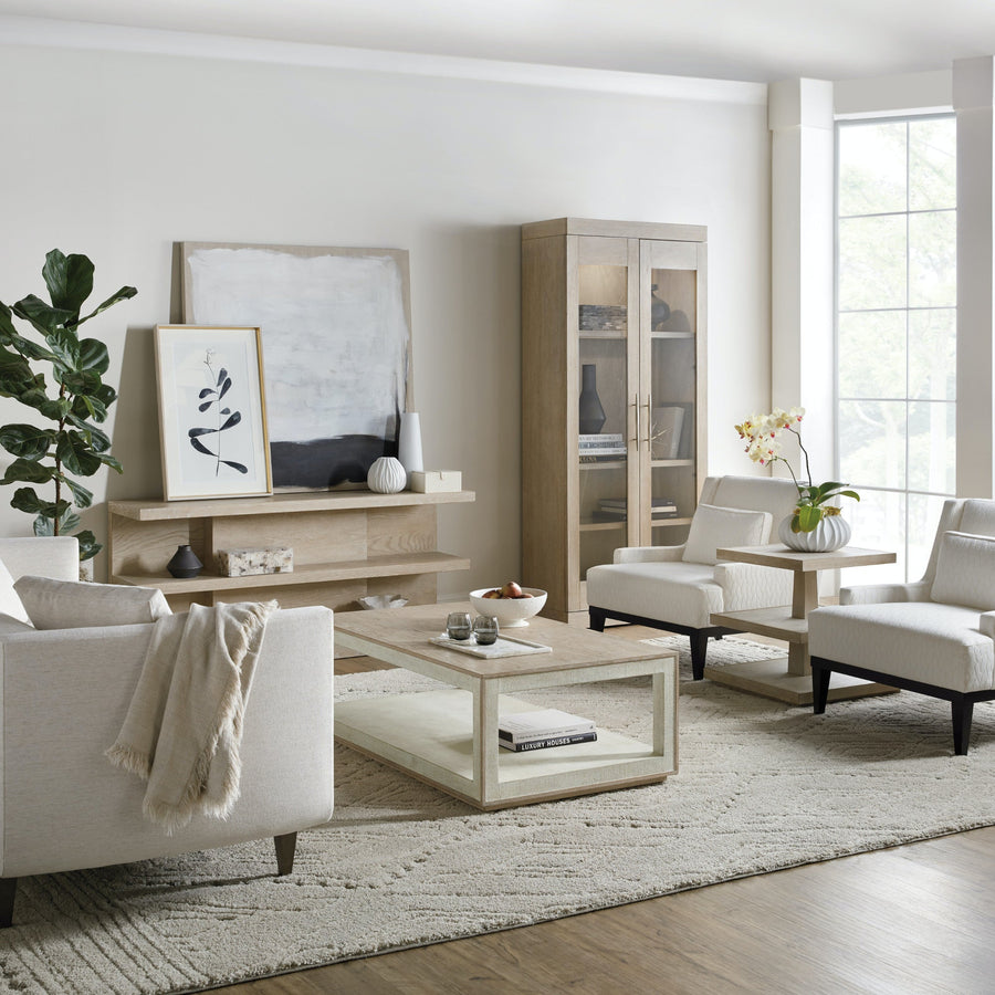 CASCADE WOOD + BURLAP COFFEE TABLE