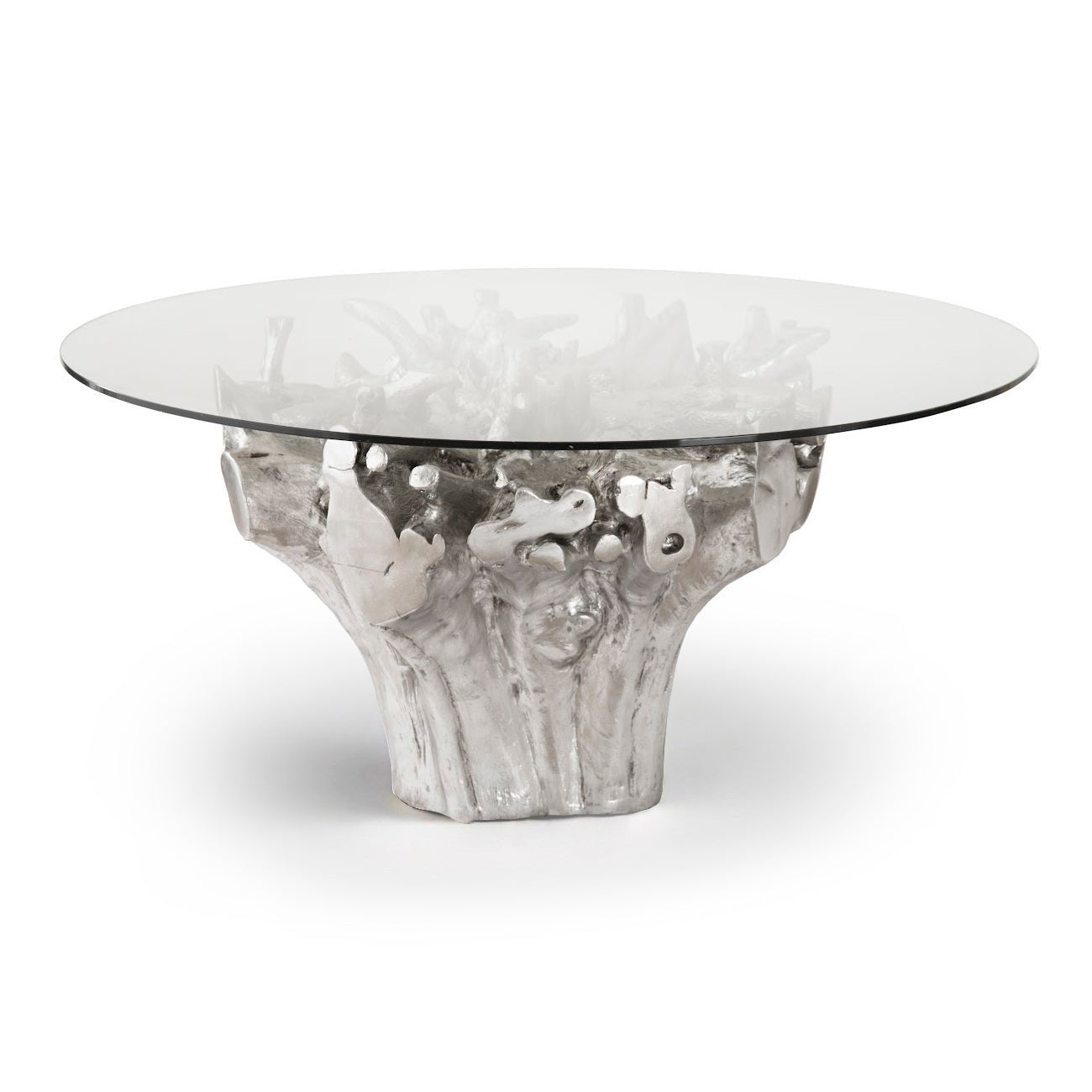 CAST ROOT SMALL SILVER DINING TABLE BASE WITH ELEGANT GLASS – ShopDesignTap