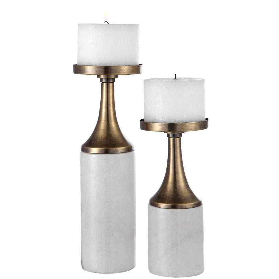 CASTIEL WHITE MARBLE CANDLE HOLDERS | SET OF 2