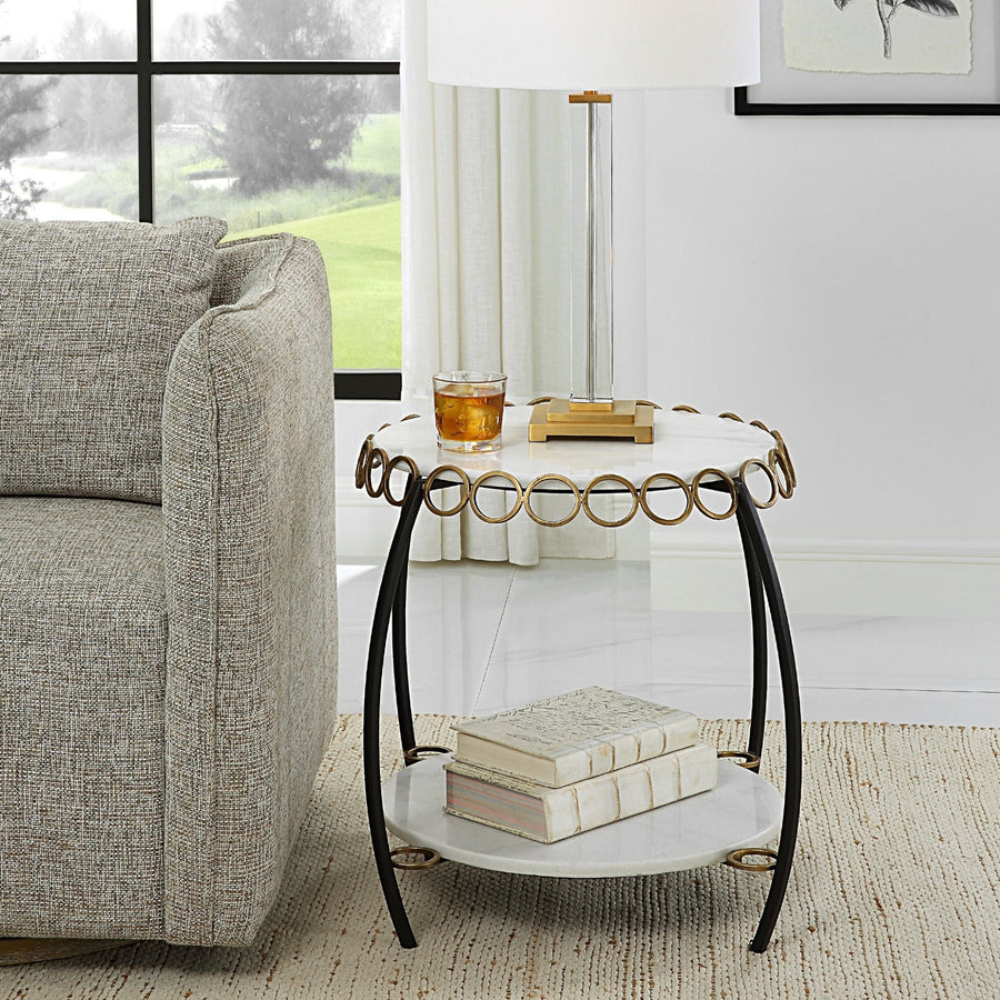 CHAINLINK WHITE MARBLE SIDE TABLE