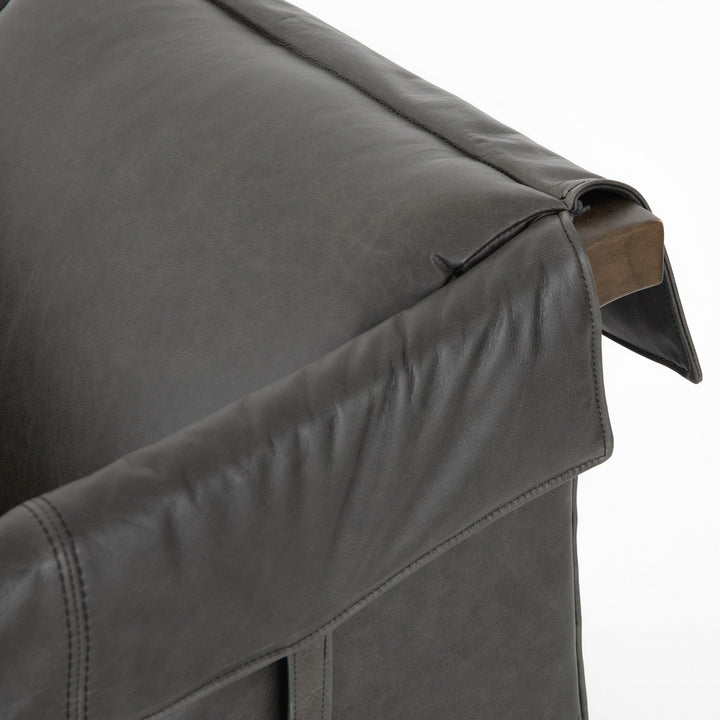 CHAPS EBONY LEATHER BUCKLE STRAPPED CHAIR