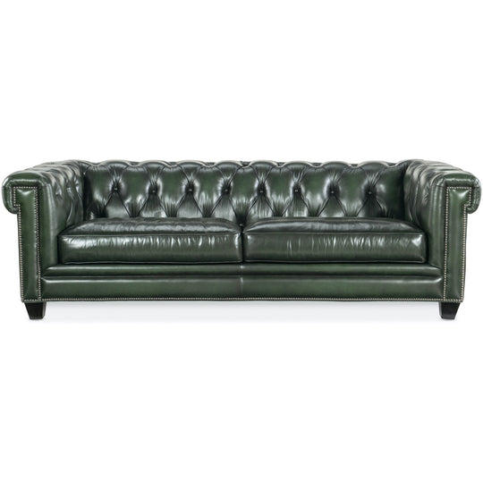 CHARLESTON VINTAGE GREEN LEATHER SOFA: SARZANA PORTAL