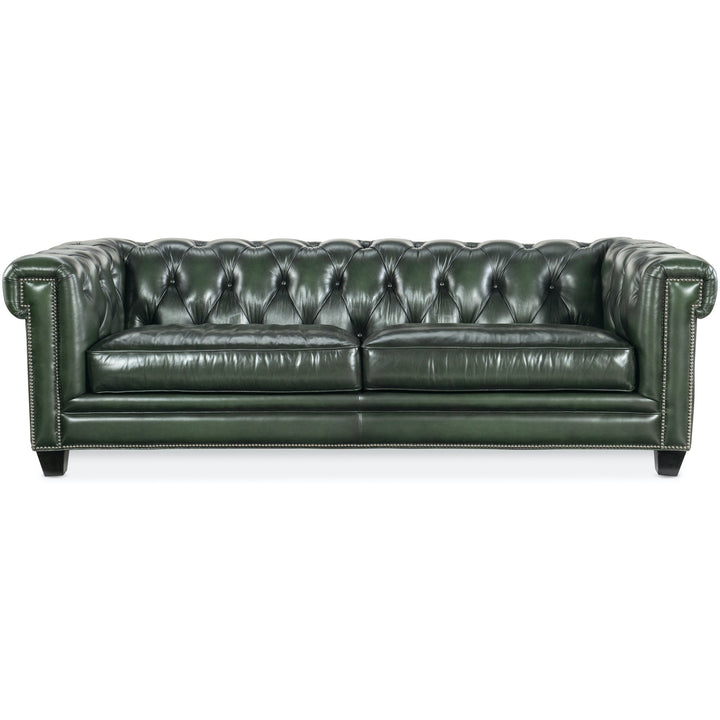 CHARLESTON VINTAGE GREEN LEATHER SOFA: SARZANA PORTAL