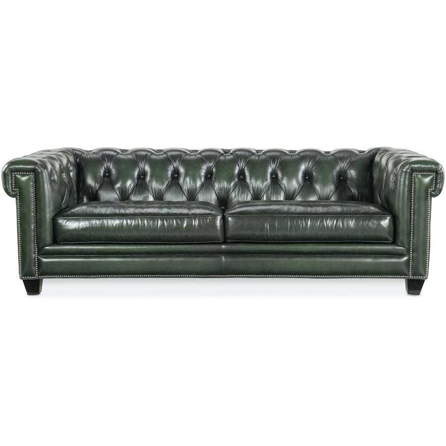 CHARLESTON VINTAGE GREEN LEATHER SOFA: SARZANA PORTAL