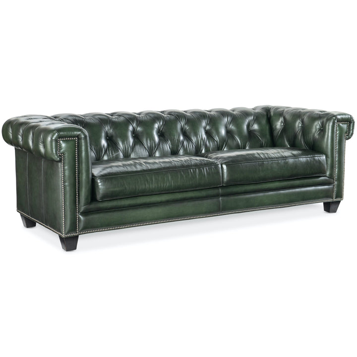 CHARLESTON VINTAGE GREEN LEATHER SOFA: SARZANA PORTAL