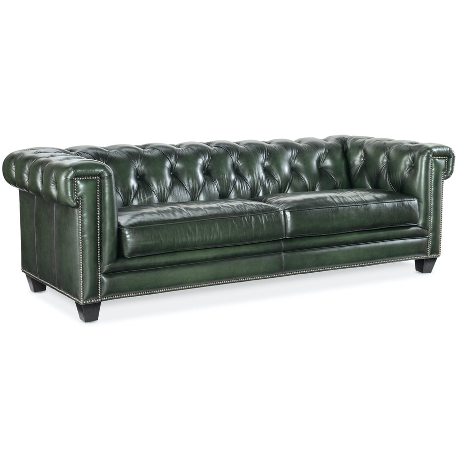 CHARLESTON VINTAGE GREEN LEATHER SOFA: SARZANA PORTAL