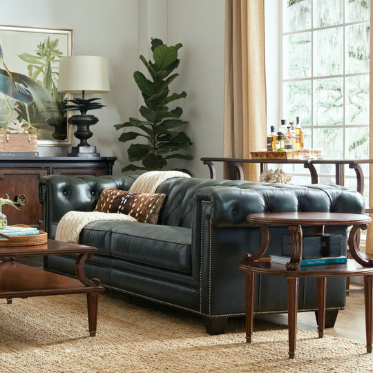 CHARLESTON VINTAGE GREEN LEATHER SOFA: SARZANA PORTAL