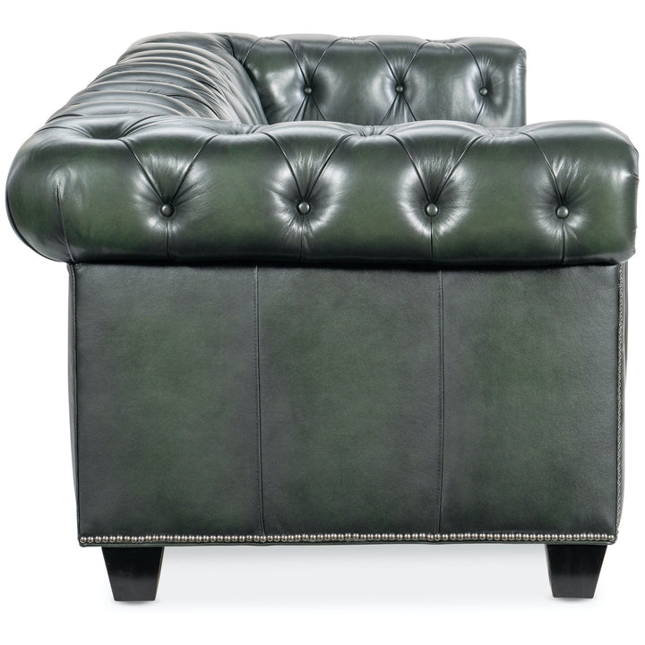 CHARLESTON VINTAGE GREEN LEATHER SOFA: SARZANA PORTAL