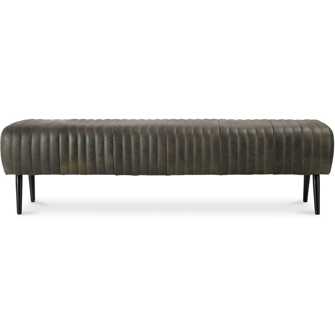 CHARRED OLIVE VINTAGE LEATHER BEDROOM BENCH