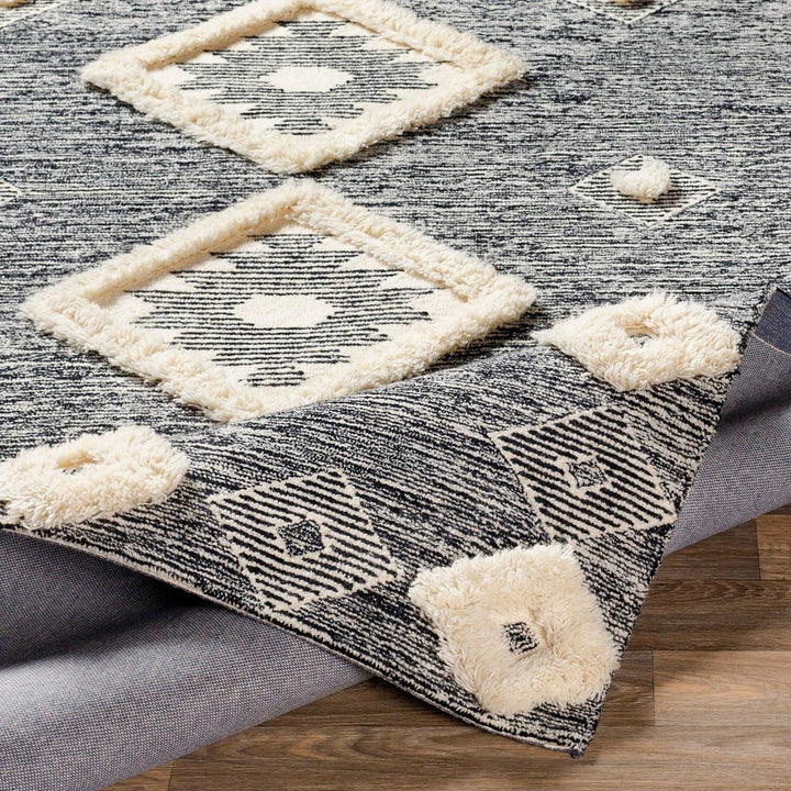 CHEROKEE BORDERED WOOL RUG: BLACK + CREAM