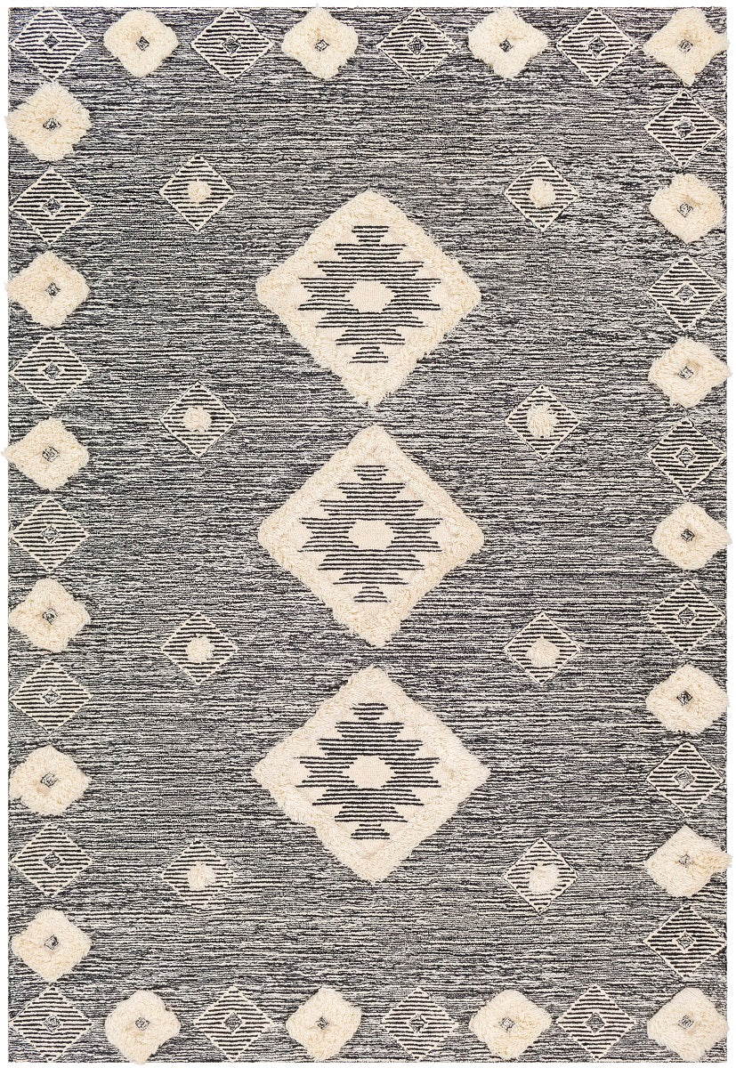 CHEROKEE BORDERED WOOL RUG: BLACK + CREAM