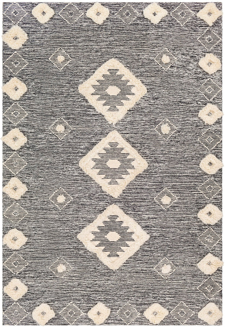 CHEROKEE BORDERED WOOL RUG: BLACK + CREAM