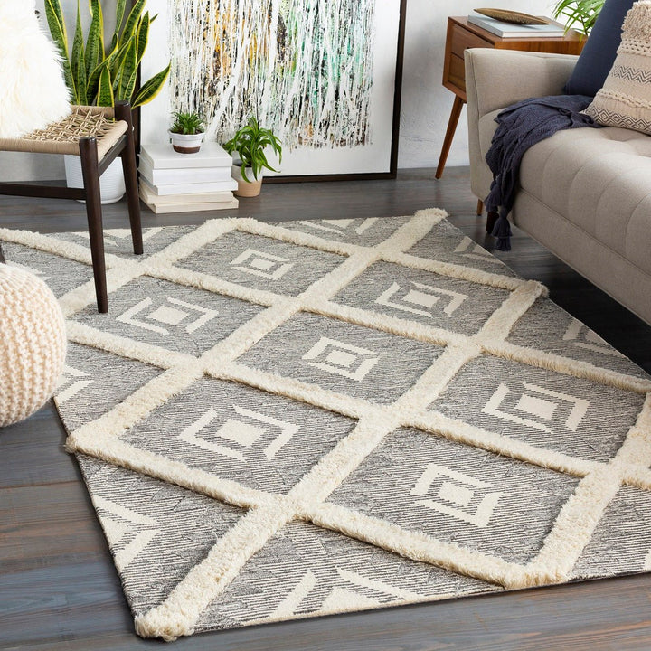 CHEROKEE DIAMOND WOOL RUG: CHARCOAL + CREAM