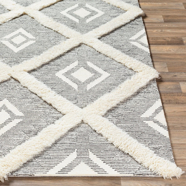 CHEROKEE DIAMOND WOOL RUG: CHARCOAL + CREAM