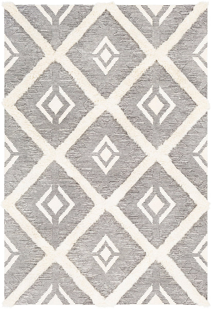 CHEROKEE DIAMOND WOOL RUG: CHARCOAL + CREAM