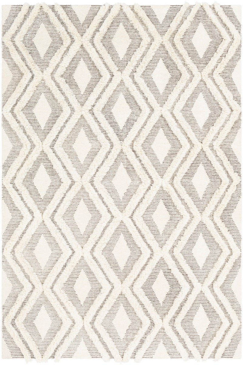 CHEROKEE DIAMOND WOOL RUG: CREAM + STONE