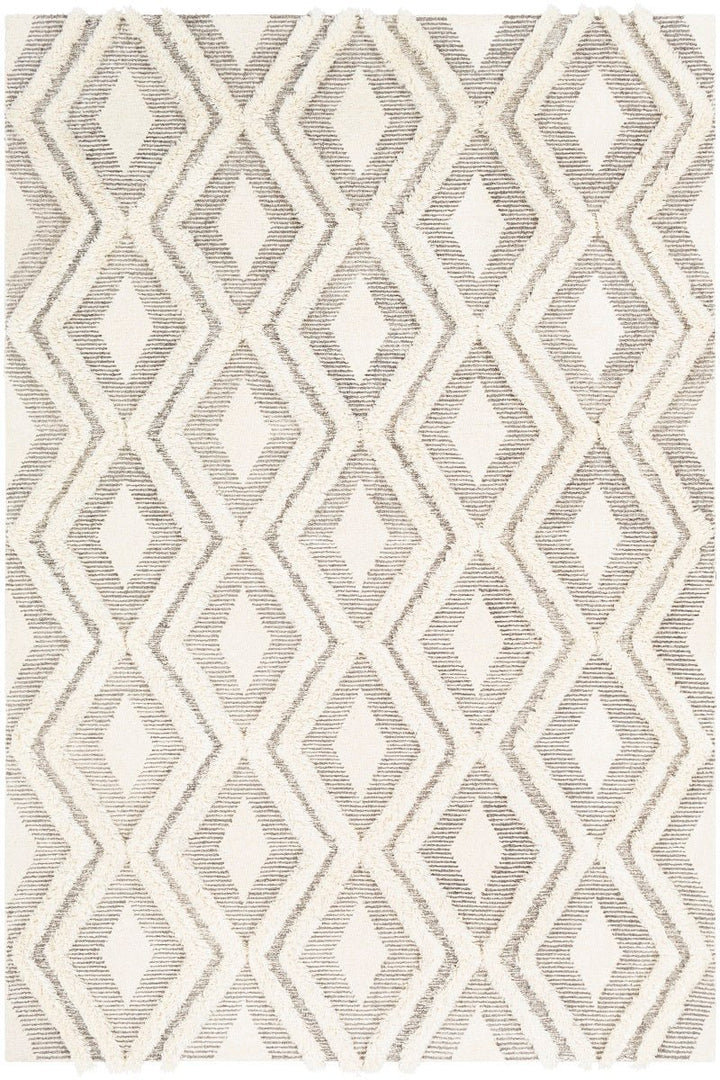 CHEROKEE DIAMOND WOOL RUG: CREAM + STONE