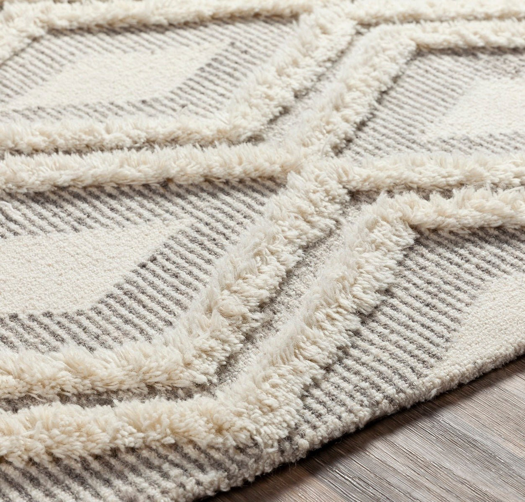 CHEROKEE DIAMOND WOOL RUG: CREAM + STONE