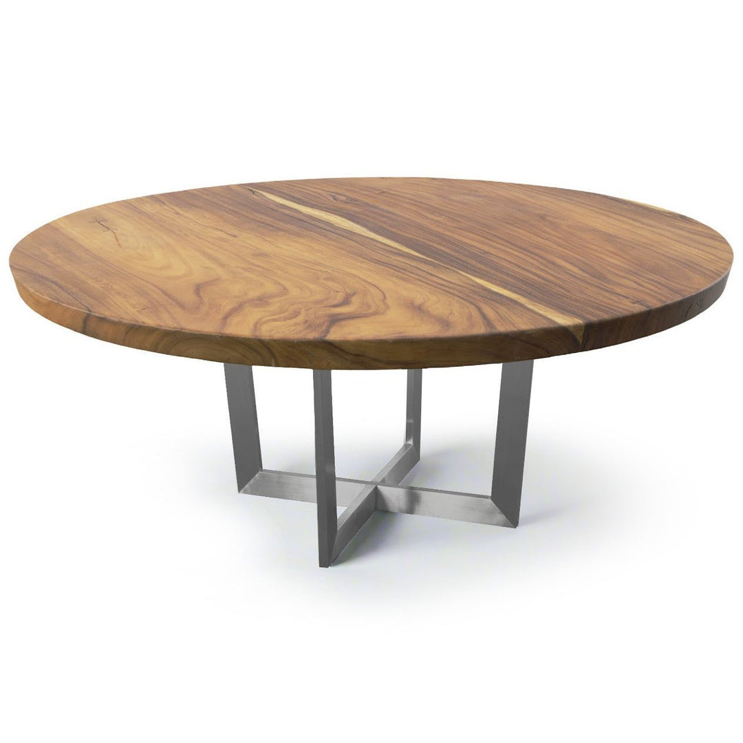 CHULETA ROUND DINING TABLE ON STAINLESS STEEL BASE, NATURAL